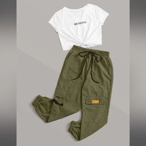 SHEIN Destiny Graphic Tee and Drawstring Cargo Joggers Set